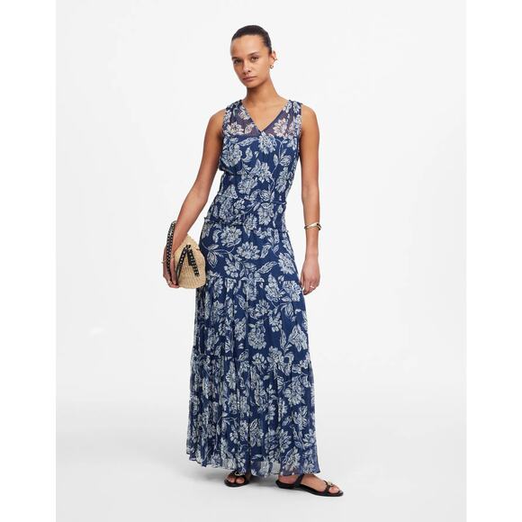 Madewell Dresses & Skirts - Madewell Women's Sheer V-Neck Maxi Dress in Saylor Floral Navy Size 2 NWT